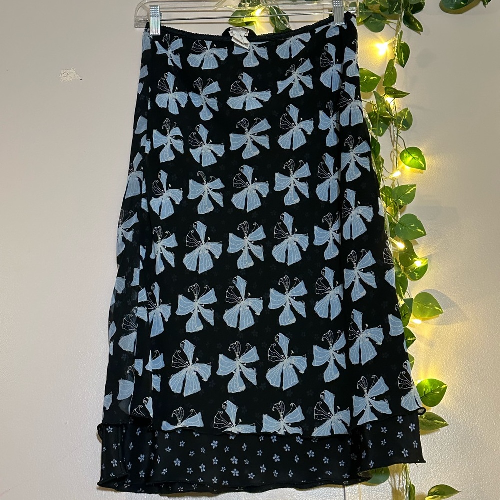 Vintage Speechless Y2K Black and White Bow Pattern Midi Skirt